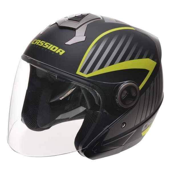 Cassida Magnum JET otevřená helma na motorku, černo-šedo-žlutá neon