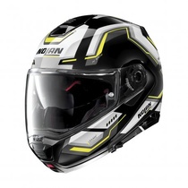 NOLAN N100-5 Upwind Glossy Black N-Com 63 bílá / žlutá vyklápěcí helma