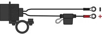 zásuvka 12V standard s objímkou pro uchycení k řidítků a trubkám o průměru 22 a 25mm