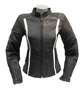 SQ PIA Lady černobílá/černošedá dámská kožená bunda na motorku